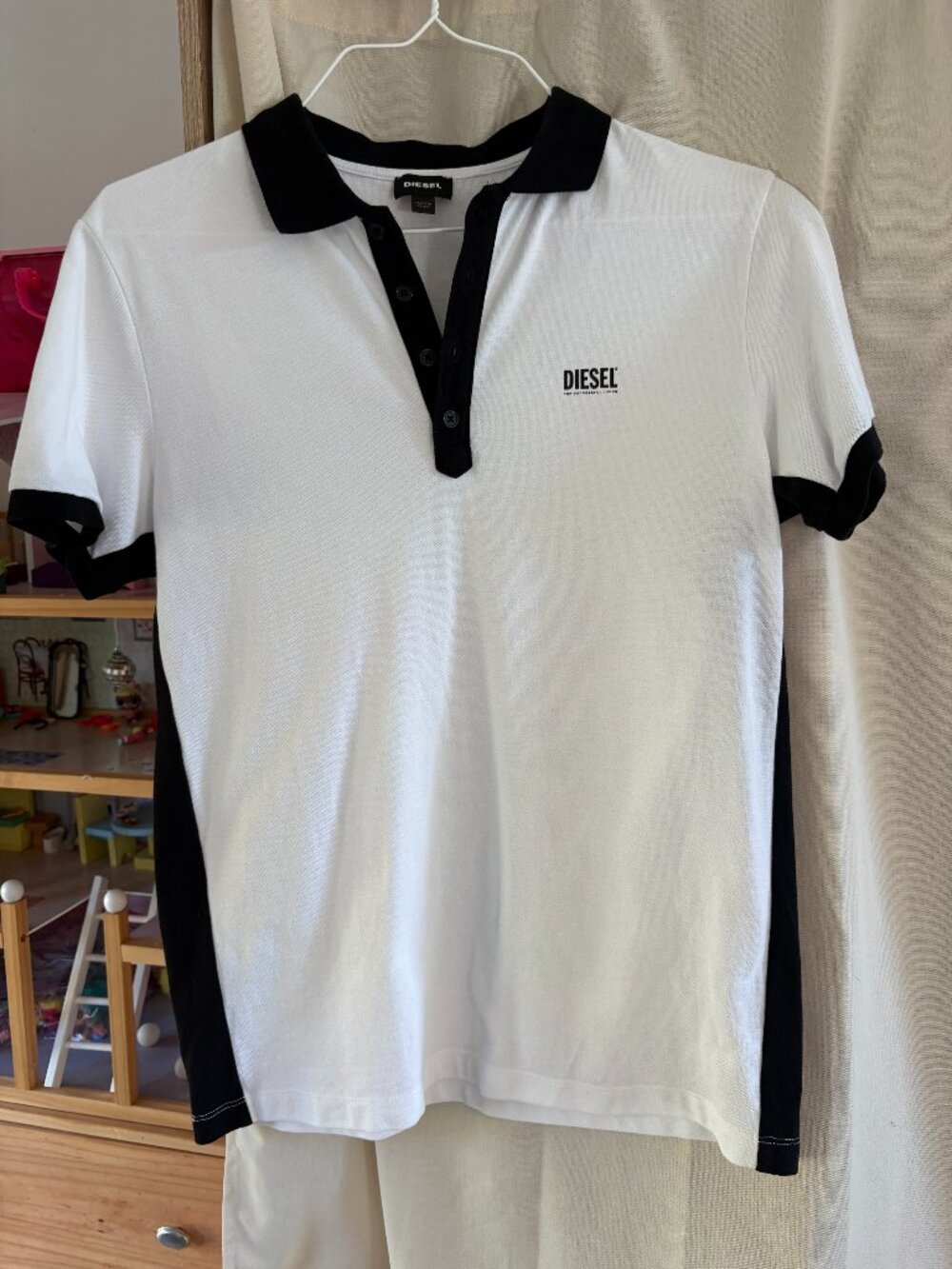 Diesel White & Black Contrast Polo Shirt – Men’s Size L